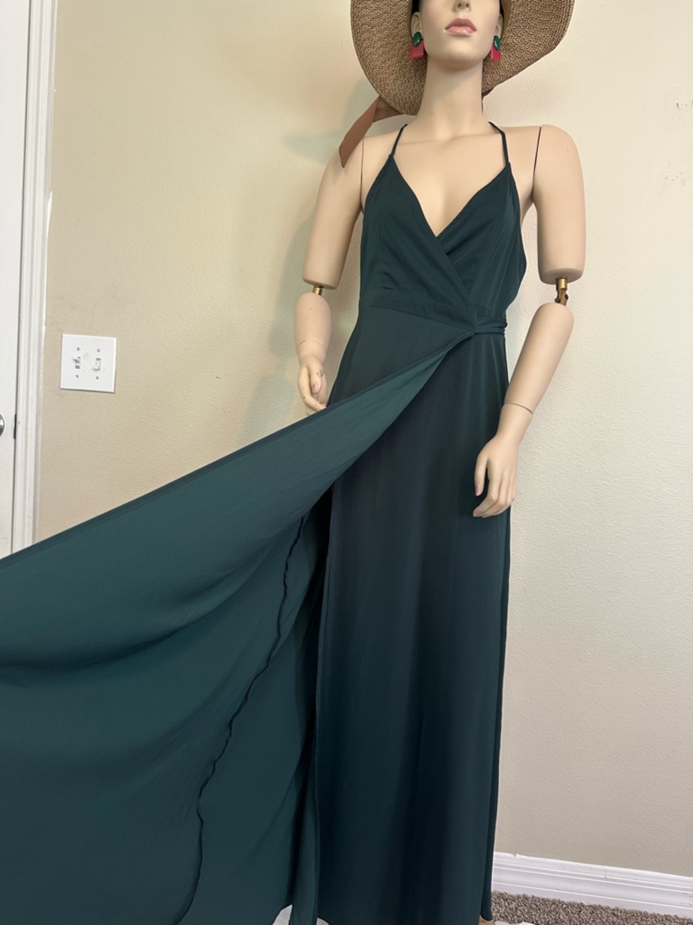 Forever 21 Dark Green Maxi Wrap Dress with Slit Size M - Picture 2 of 7